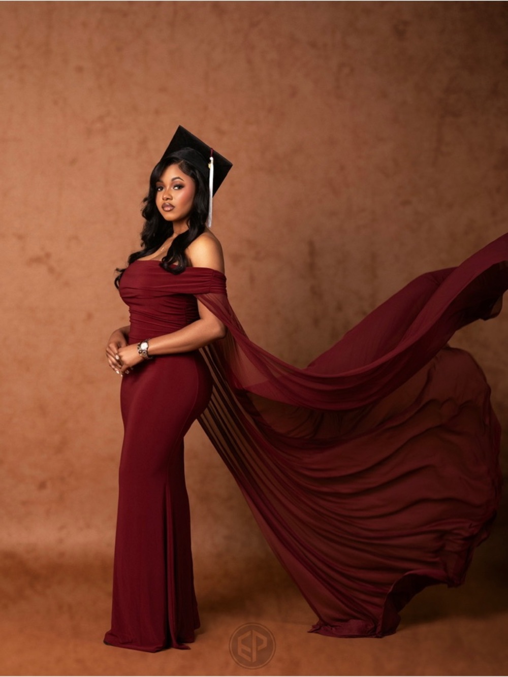 Club L London: Carlotta Berry Bardot Maxi Dress with Chiffon Cape